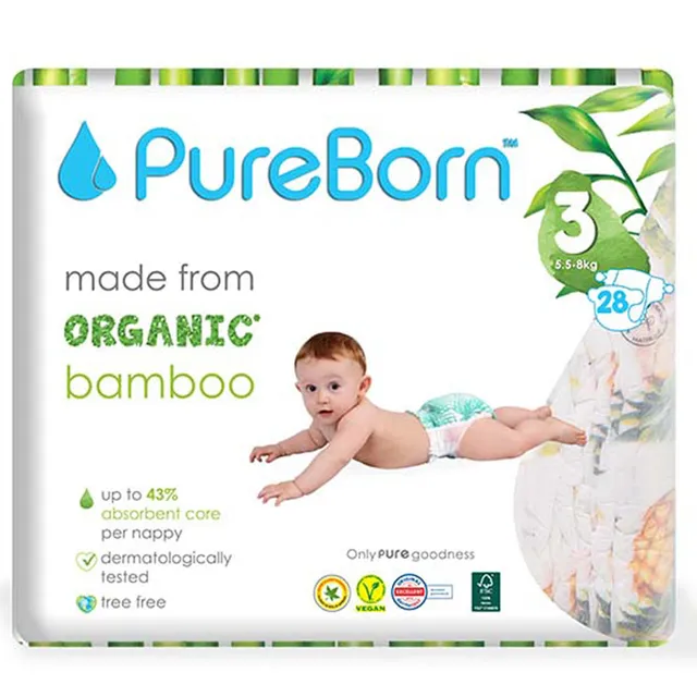 Pureborn Baby Diaper, Size 3, 28 Pieces