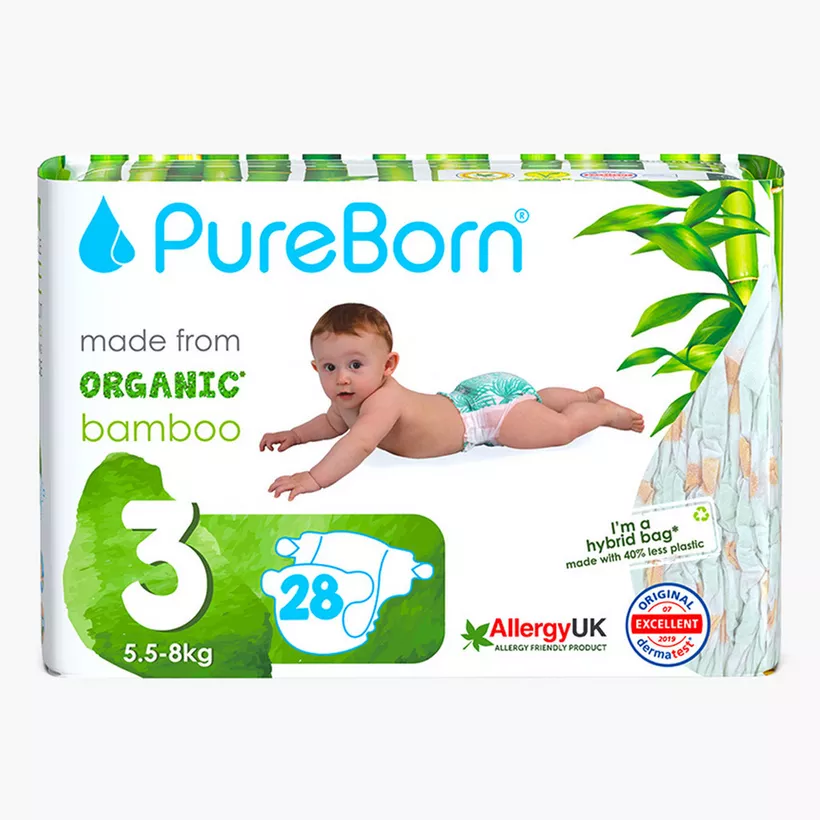 Pureborn Baby Diaper, Size 3, 28 Pieces
