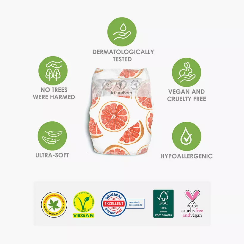 Pureborn Baby Diaper, Size 3, 28 Pieces