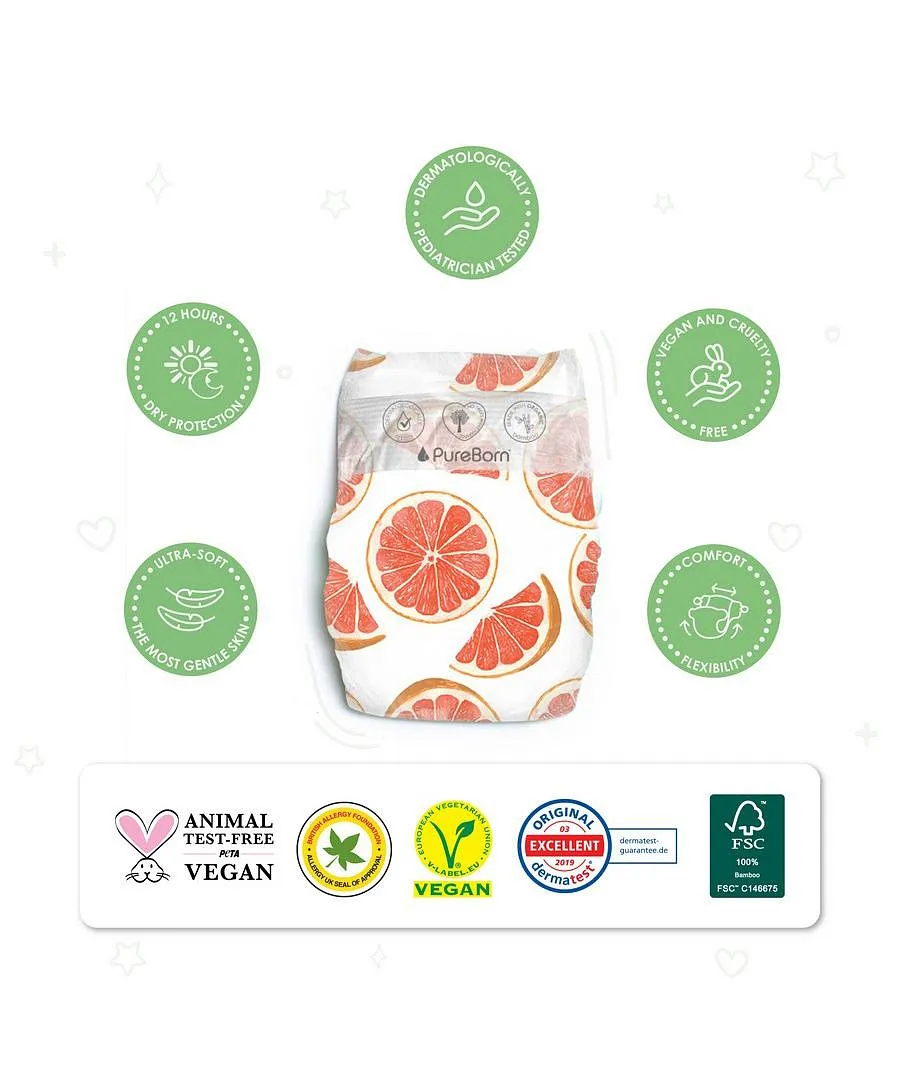 Pureborn Diapers Size 1 Singles (up To 5 Kg) 34 Pcs