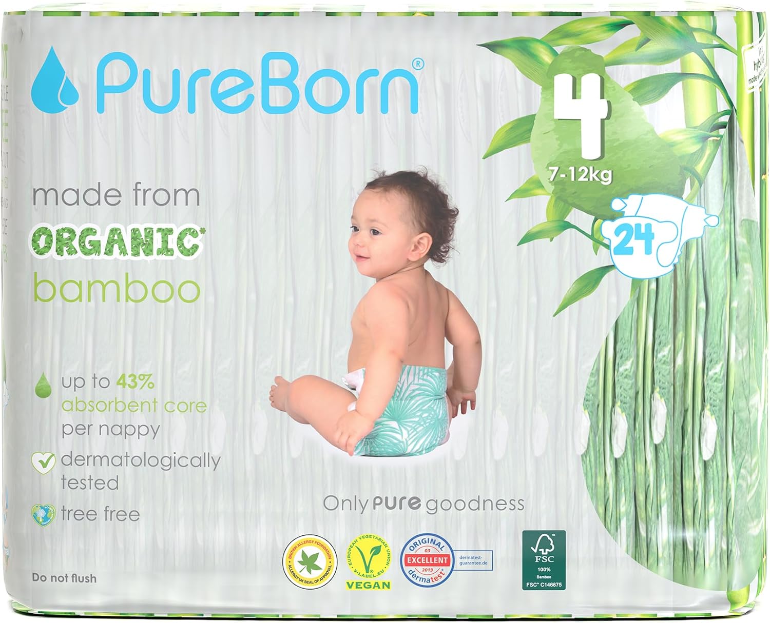 Pureborn Diapers Size 4 Singles (7–12 Kg) 24 Pcs