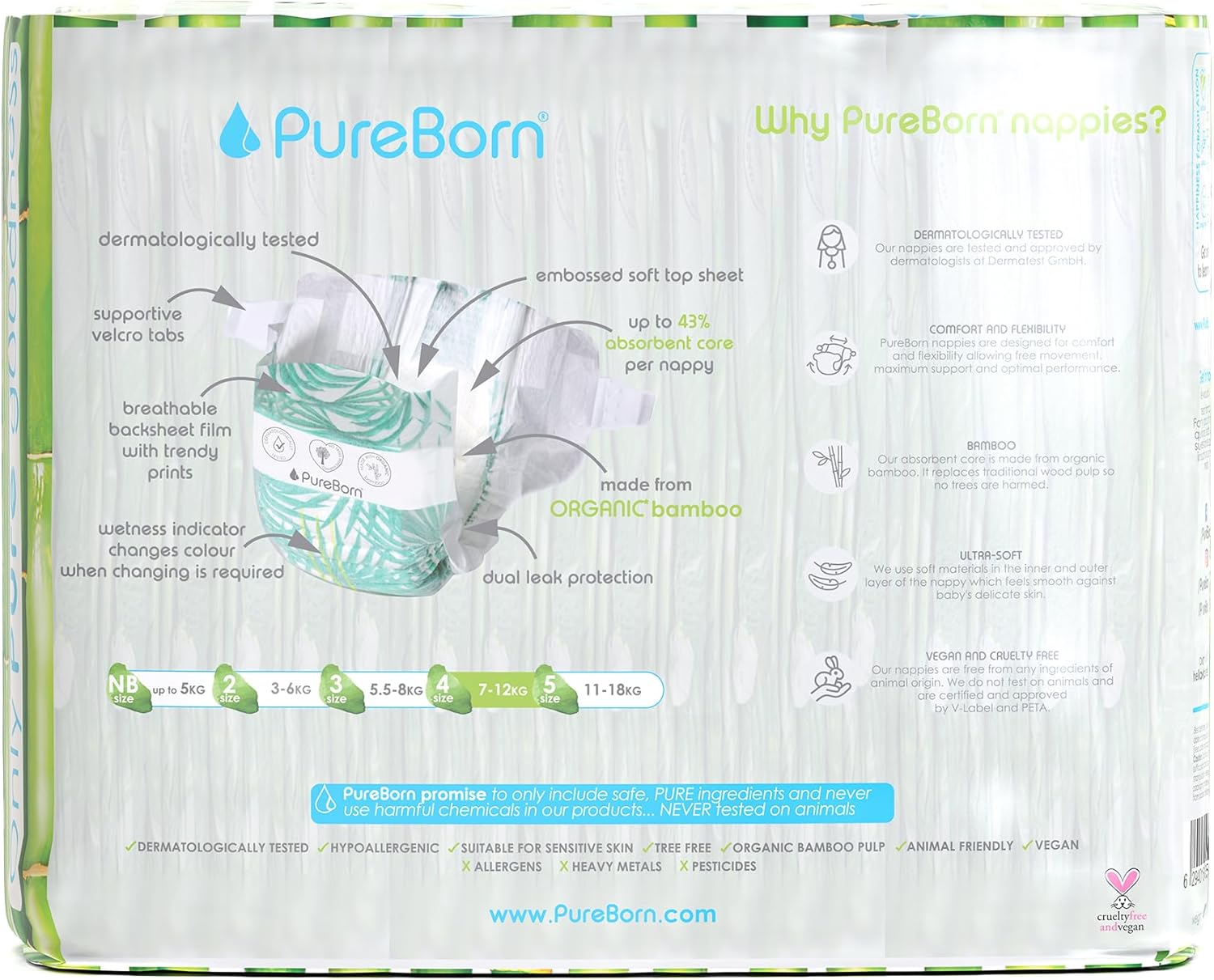 Pureborn Diapers Size 4 Singles (7–12 Kg) 24 Pcs
