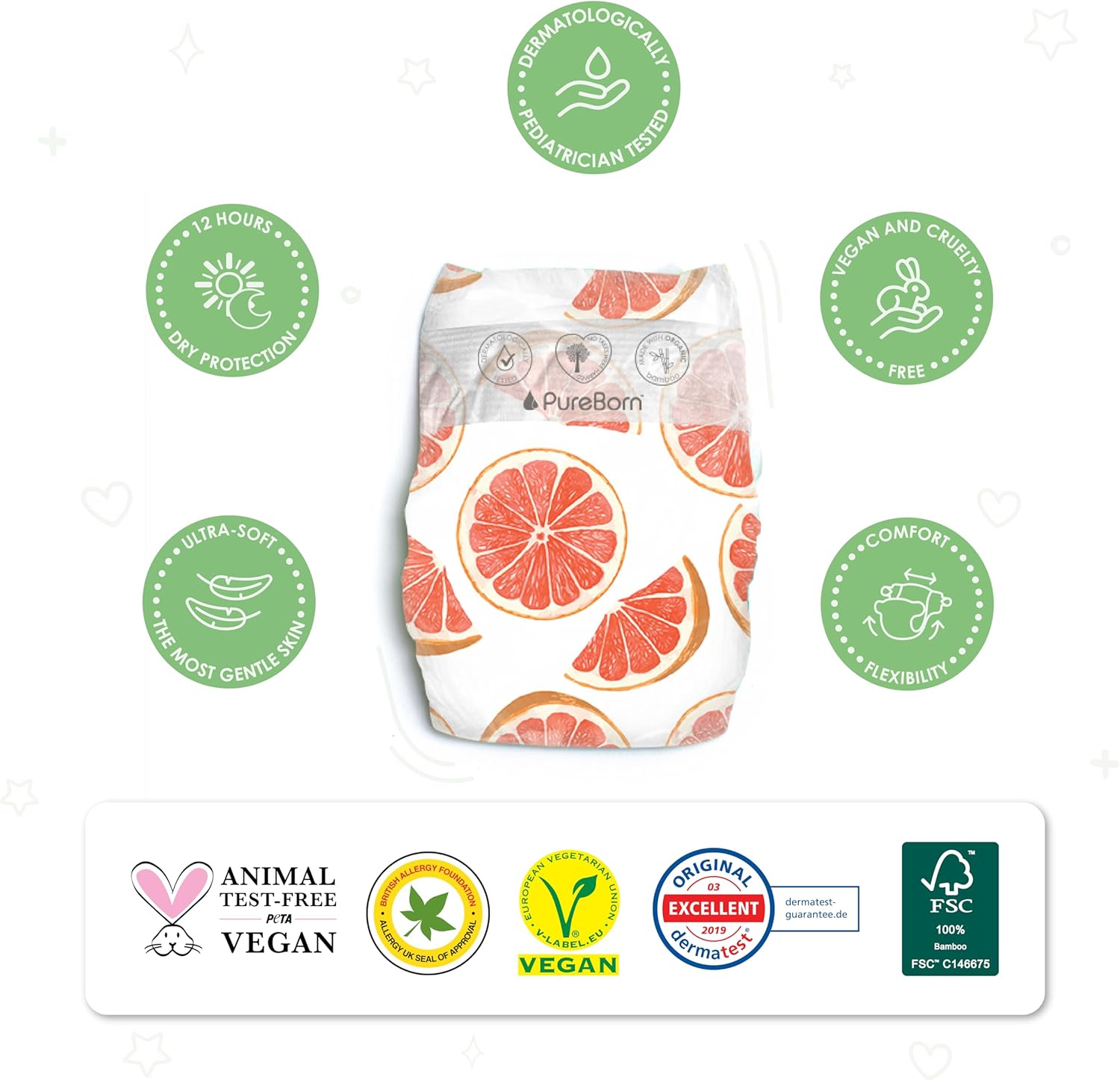 Pureborn Diapers Size 4 Singles (7–12 Kg) 24 Pcs