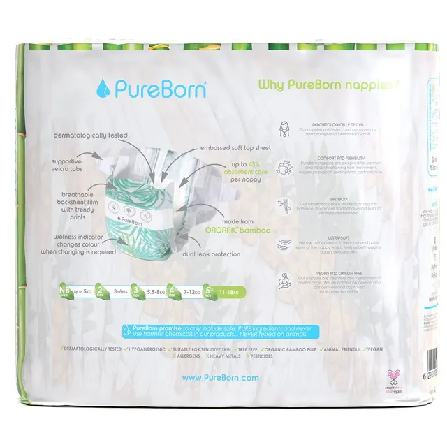 Pureborn Diapers Size 5 Singles (11–18 Kg) 22 Pcs