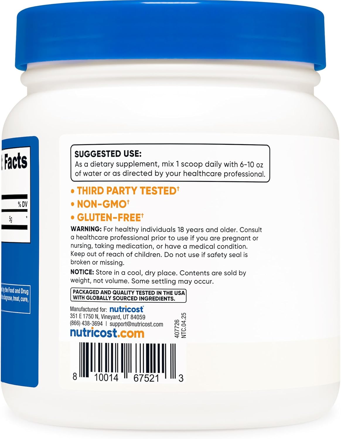 Nutricost L-glutamine Powder For Muscle Recovery & Immune Support 500g