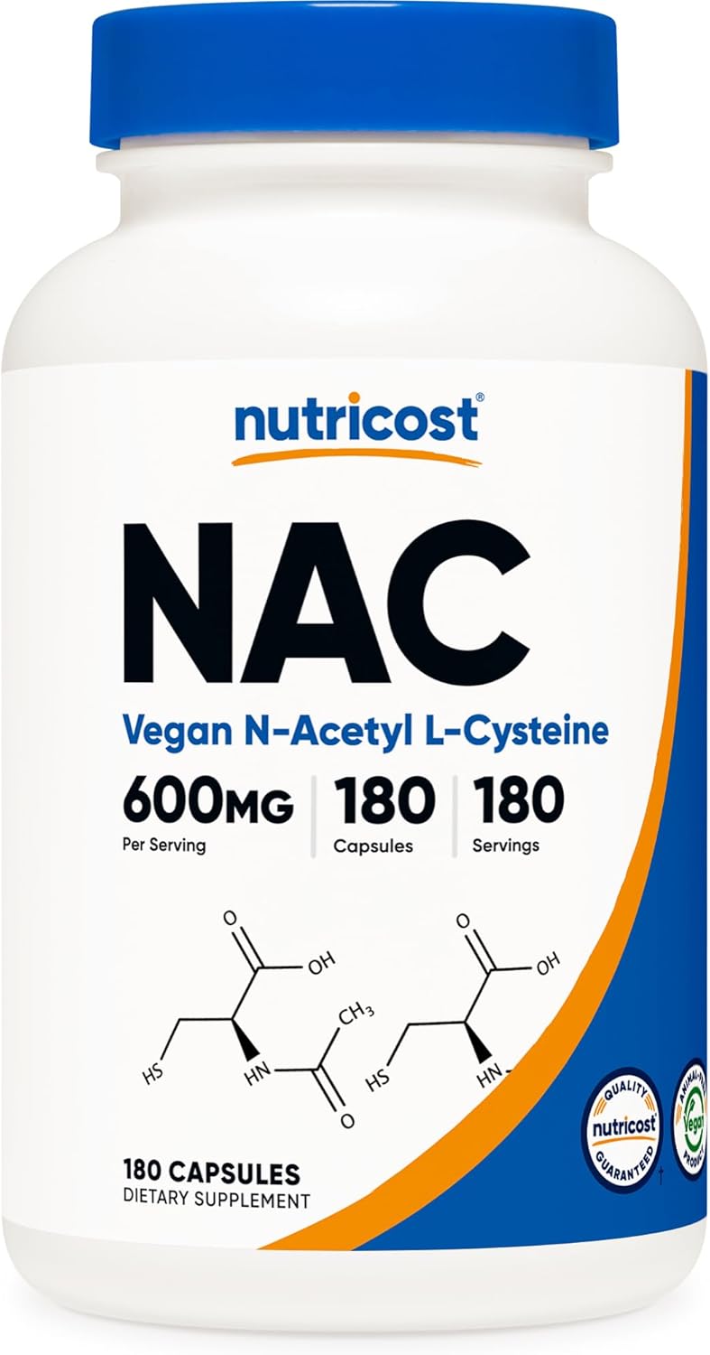 Nutricost N-acetyl L-cysteine 600mg Capsules For Antioxidant & Liver Support 180's