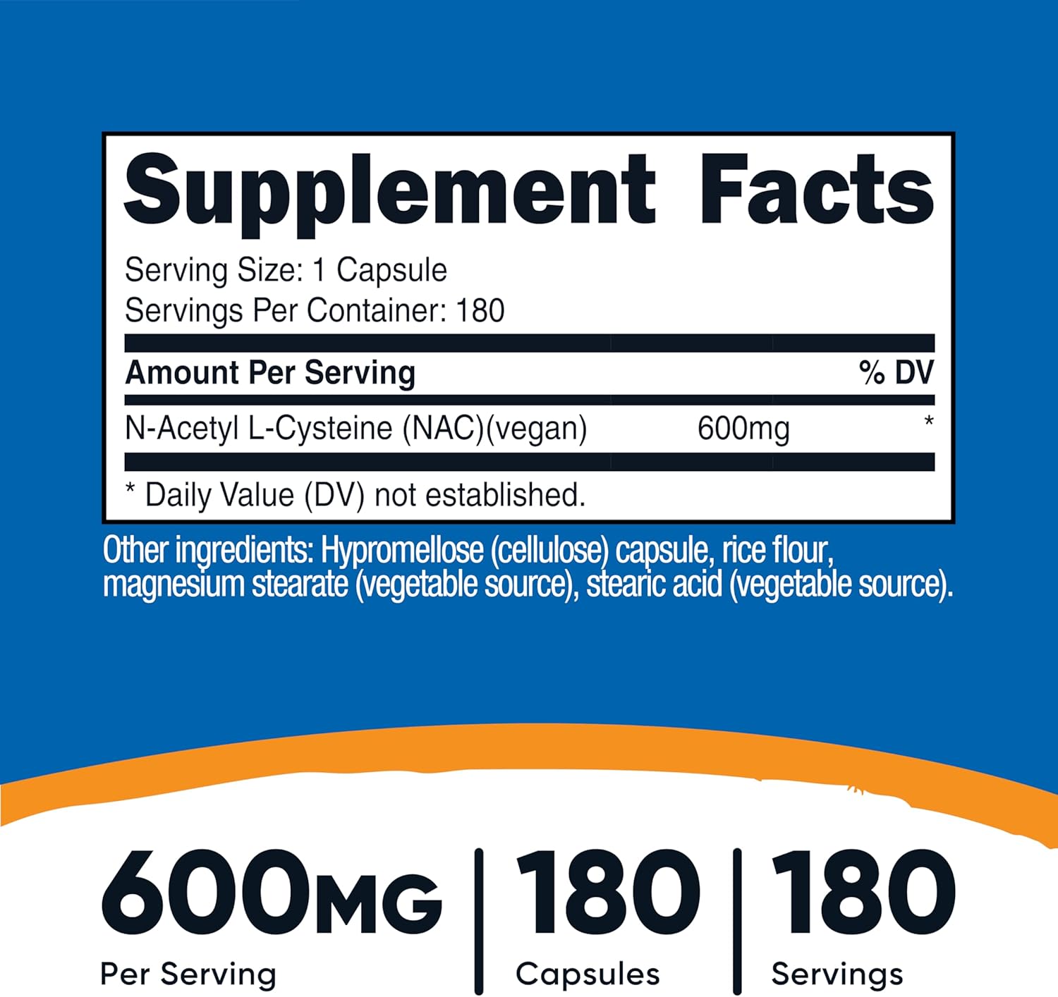 Nutricost N-acetyl L-cysteine 600mg Capsules For Antioxidant & Liver Support 180's