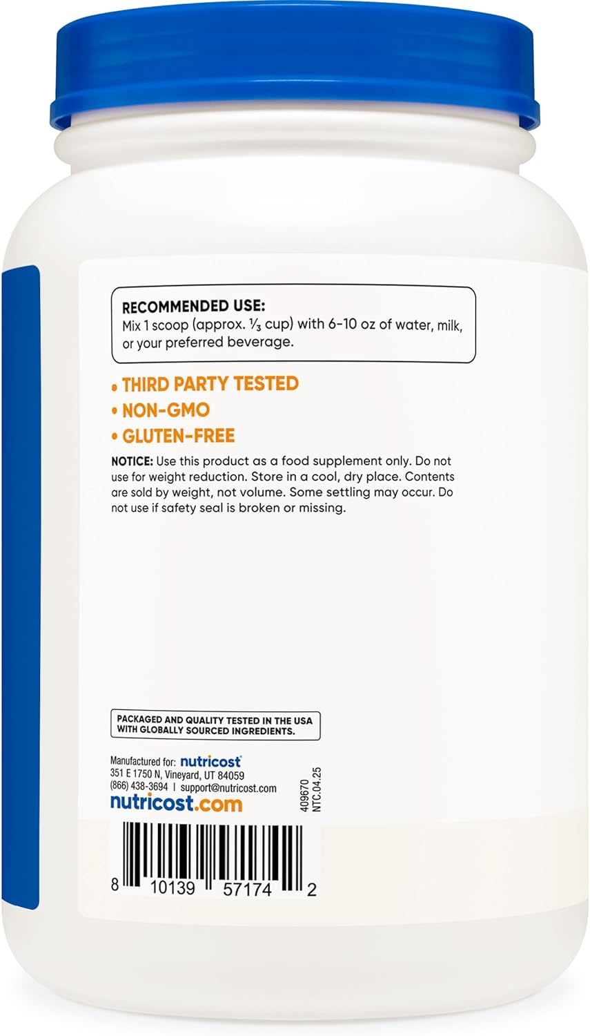 Nutricost Whey Protein Isolate Powder Unflavoured For Lean Muscle Support 2lb