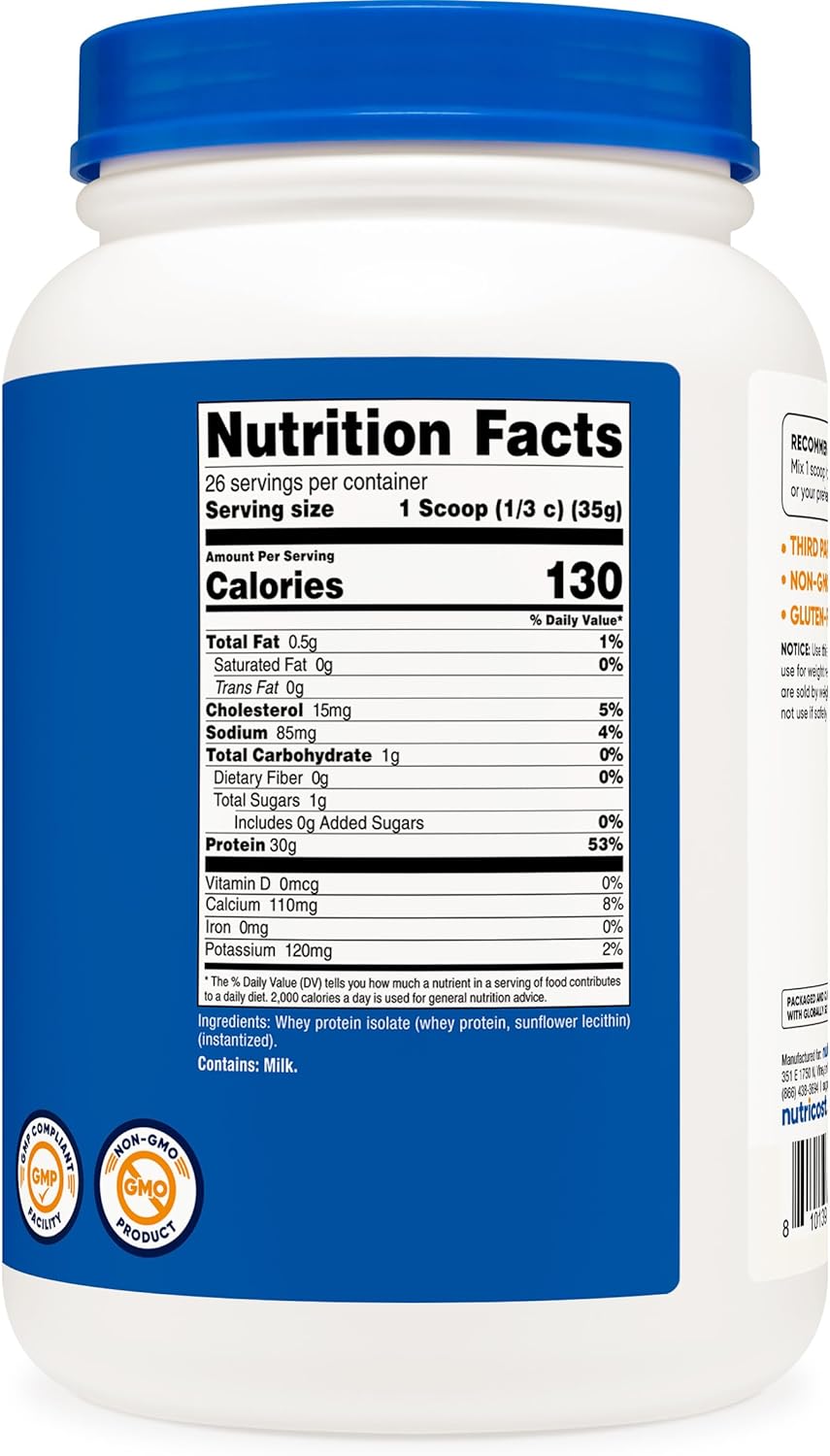 Nutricost Whey Protein Isolate Powder Unflavoured For Lean Muscle Support 2lb