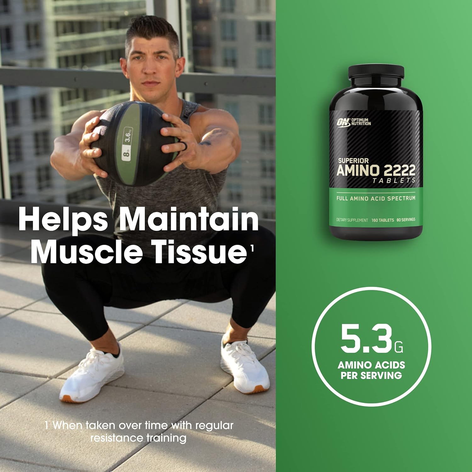Optimum Nutrition Amino 2222 Tablets For Muscle Recovery & Amino Acid Support 160's