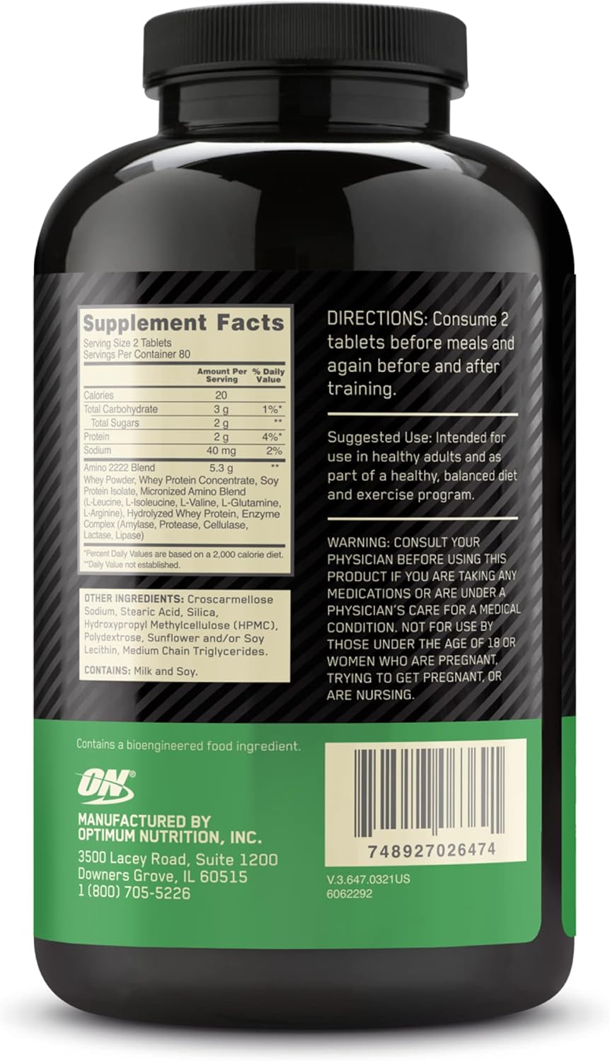 Optimum Nutrition Amino 2222 Tablets For Muscle Recovery & Amino Acid Support 160's