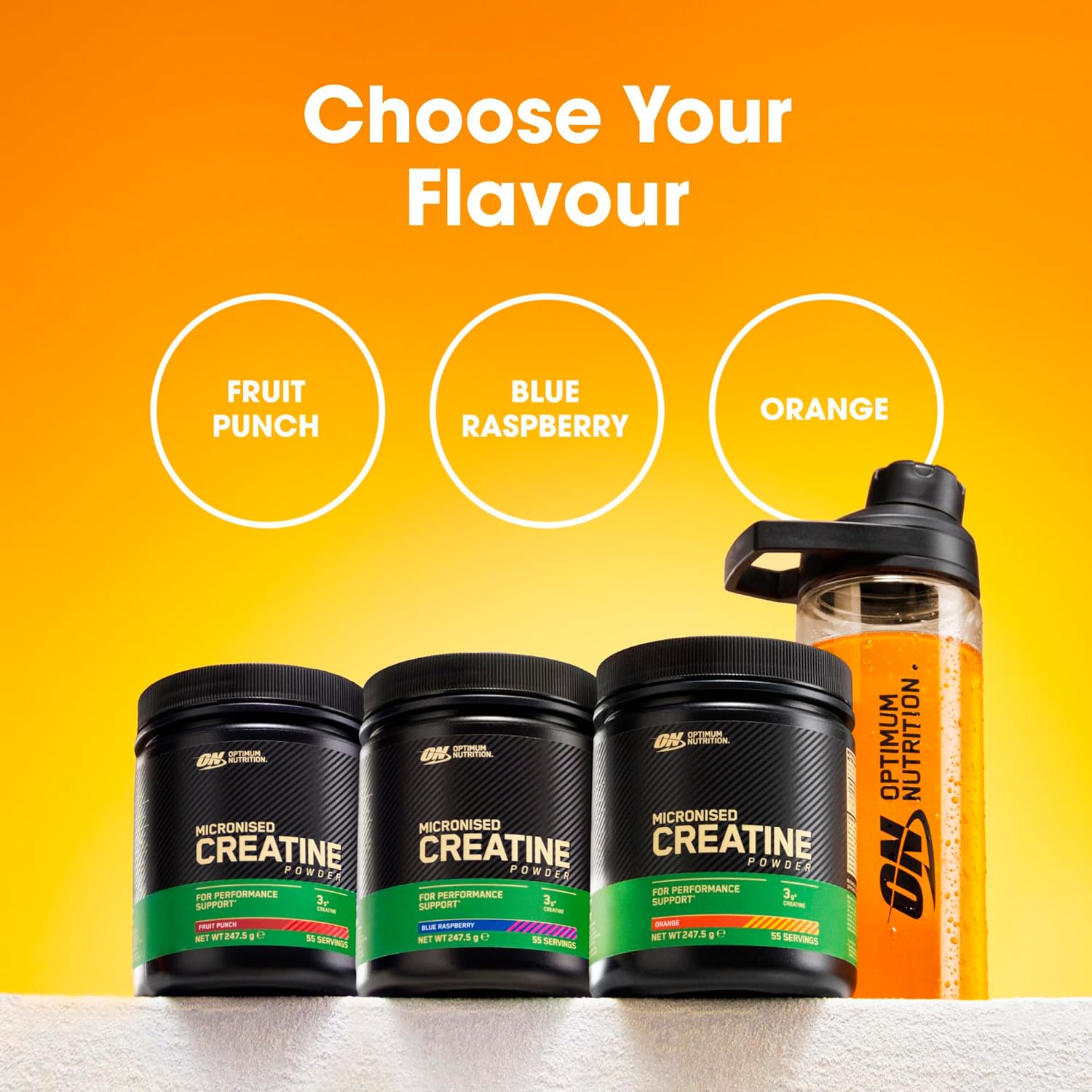 Optimum Nutrition Micronised Creatine Powder Orange For Strength & Performance 247.5g