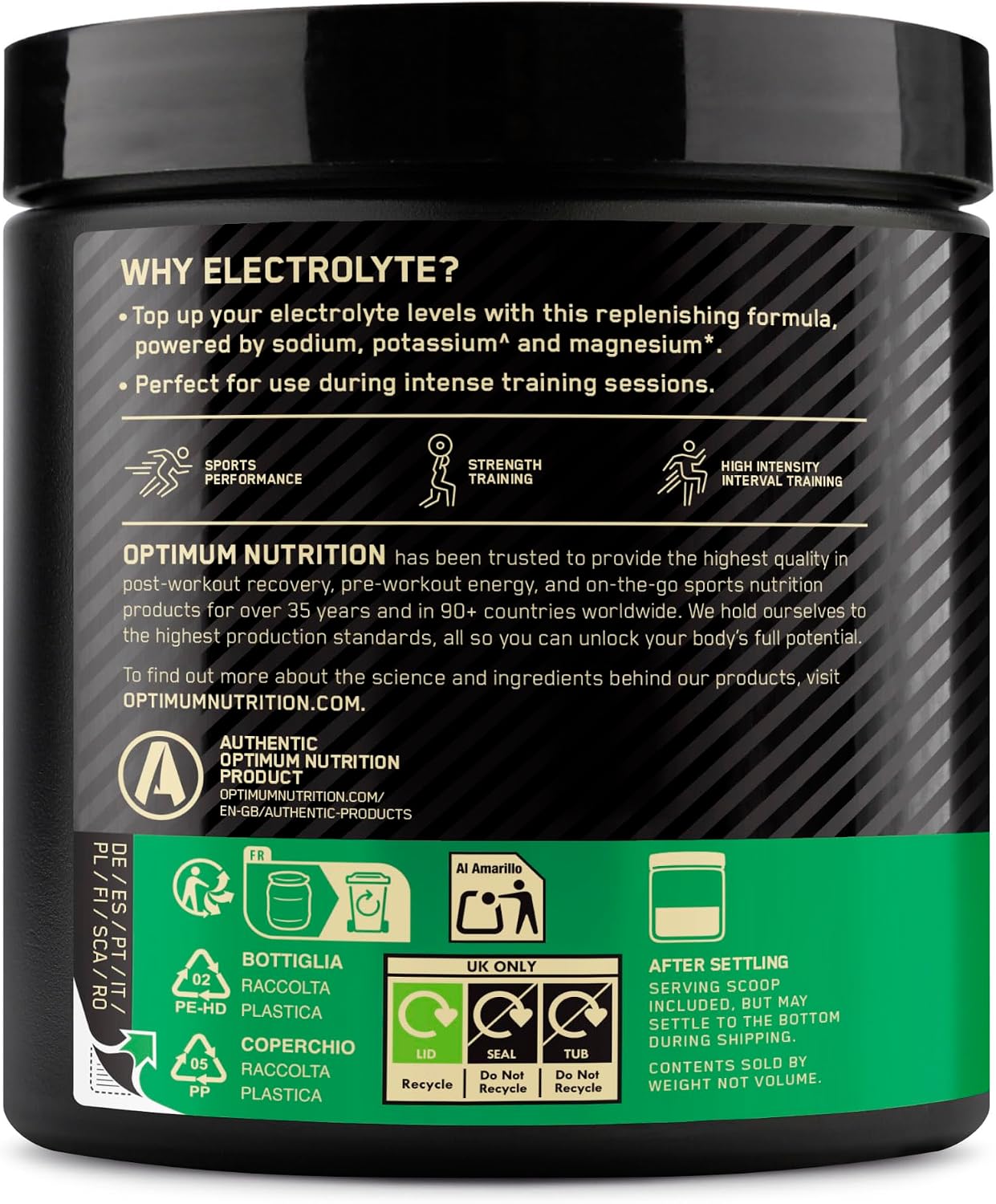 Optimum Nutrition Electrolyte Powder Lemon 264g – Zero Sugar Hydration & Electrolyte Support