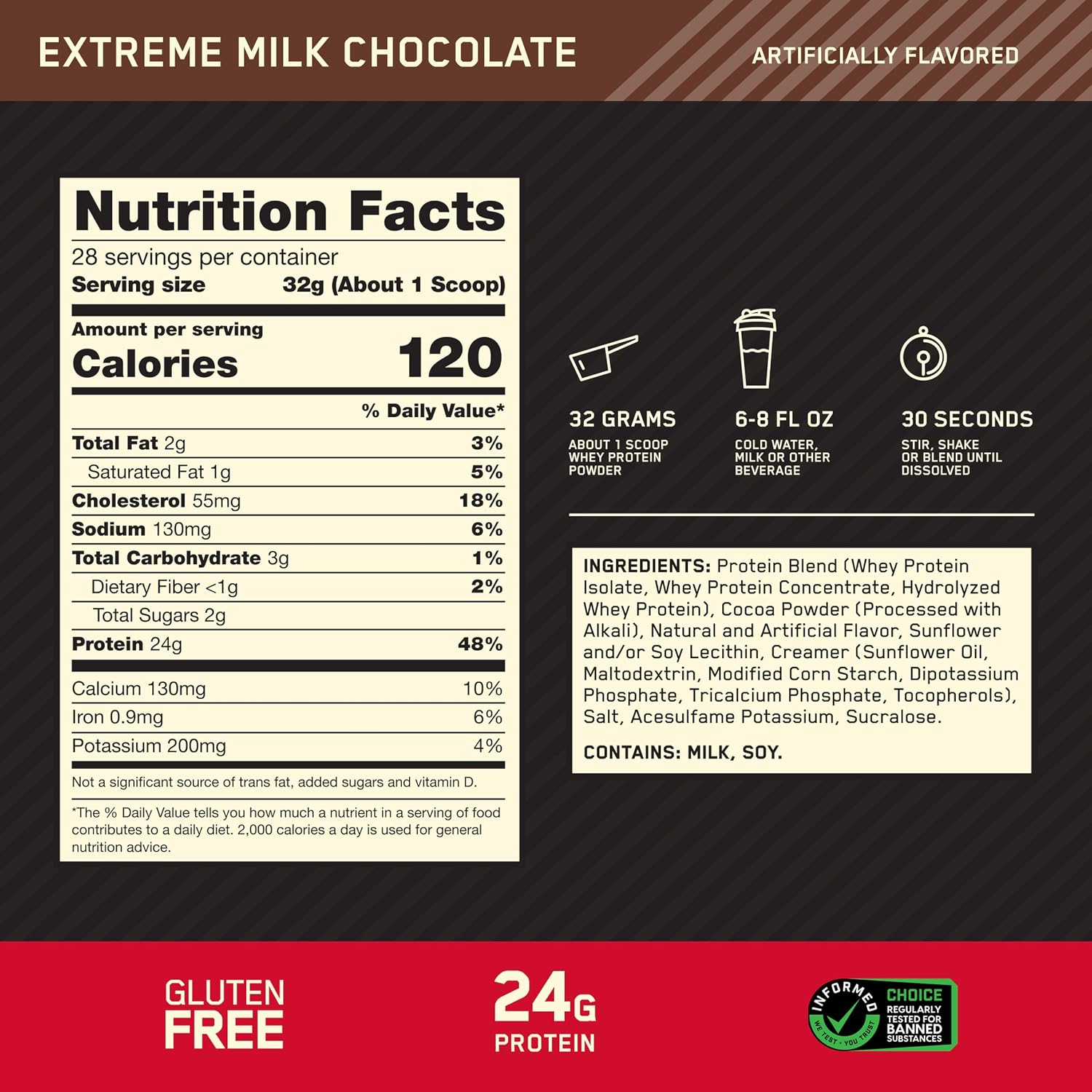 Optimum Nutrition Gold Standard 100% Whey Extreme Milk Chocolate 2lb – 24g Protein For Muscle Support & Recovery