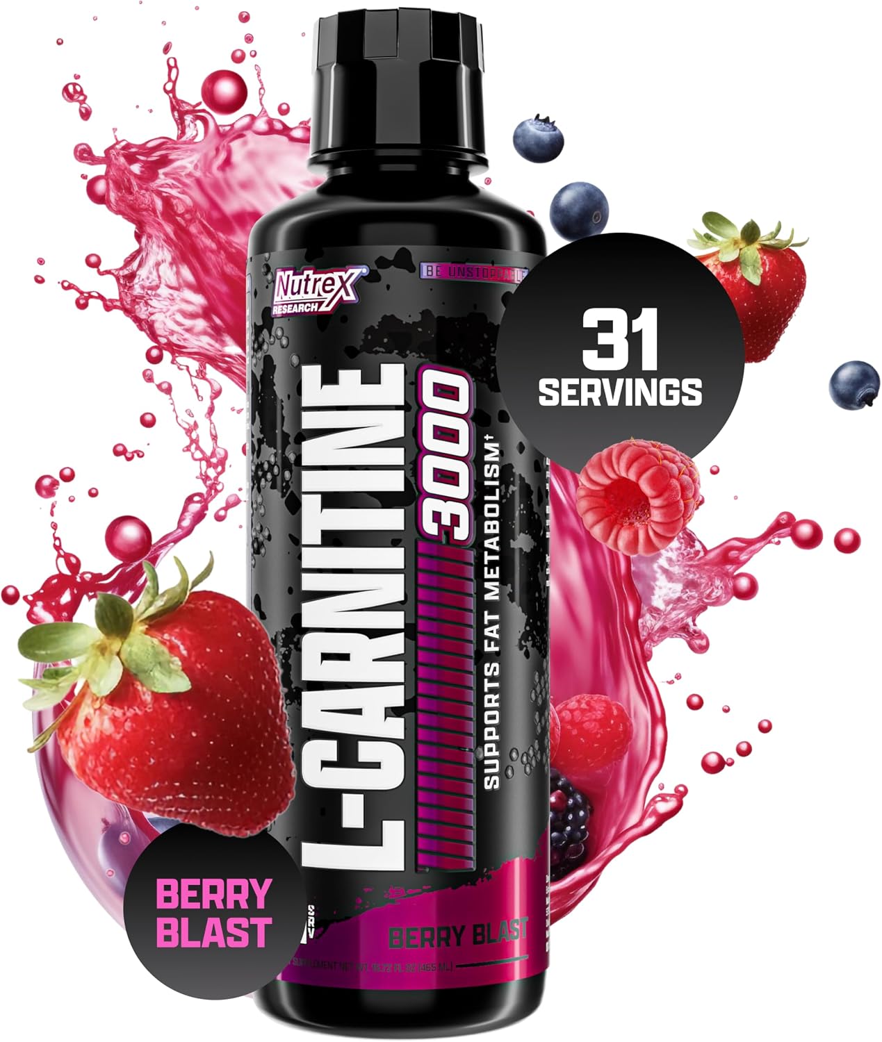 Nutrex Research Liquid L-carnitine 3000 Berry Blast 16oz – Supports Energy & Active Weight Management