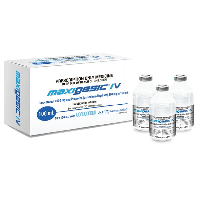 Maxigesic Iv Paracetamol 1000mg + Ibuprofen 300mg Solution For Infusion 100ml – Prescription Pain & Fever Relief