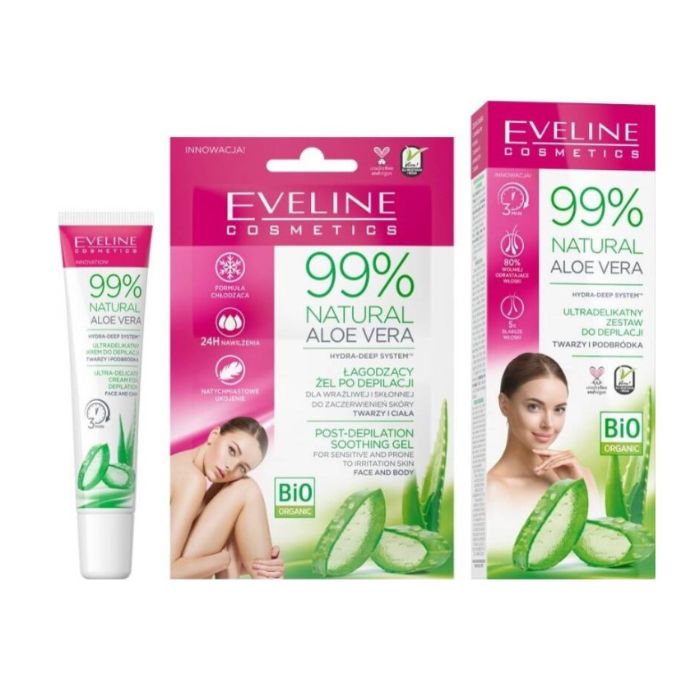 Eveline 99% Natural Aloe Hair Removal Set For Face & Chin + Post-soothing Gel