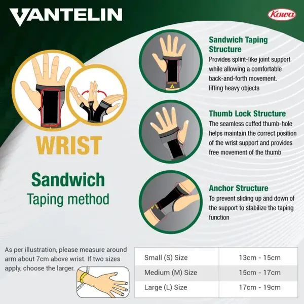 Vantelin Wrist Support, Black, Size M