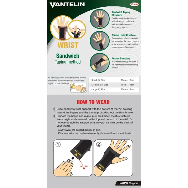 Vantelin Wrist Support, Black, Size L
