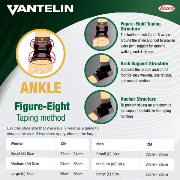 Vantelin Ankle Support, Black, Size M