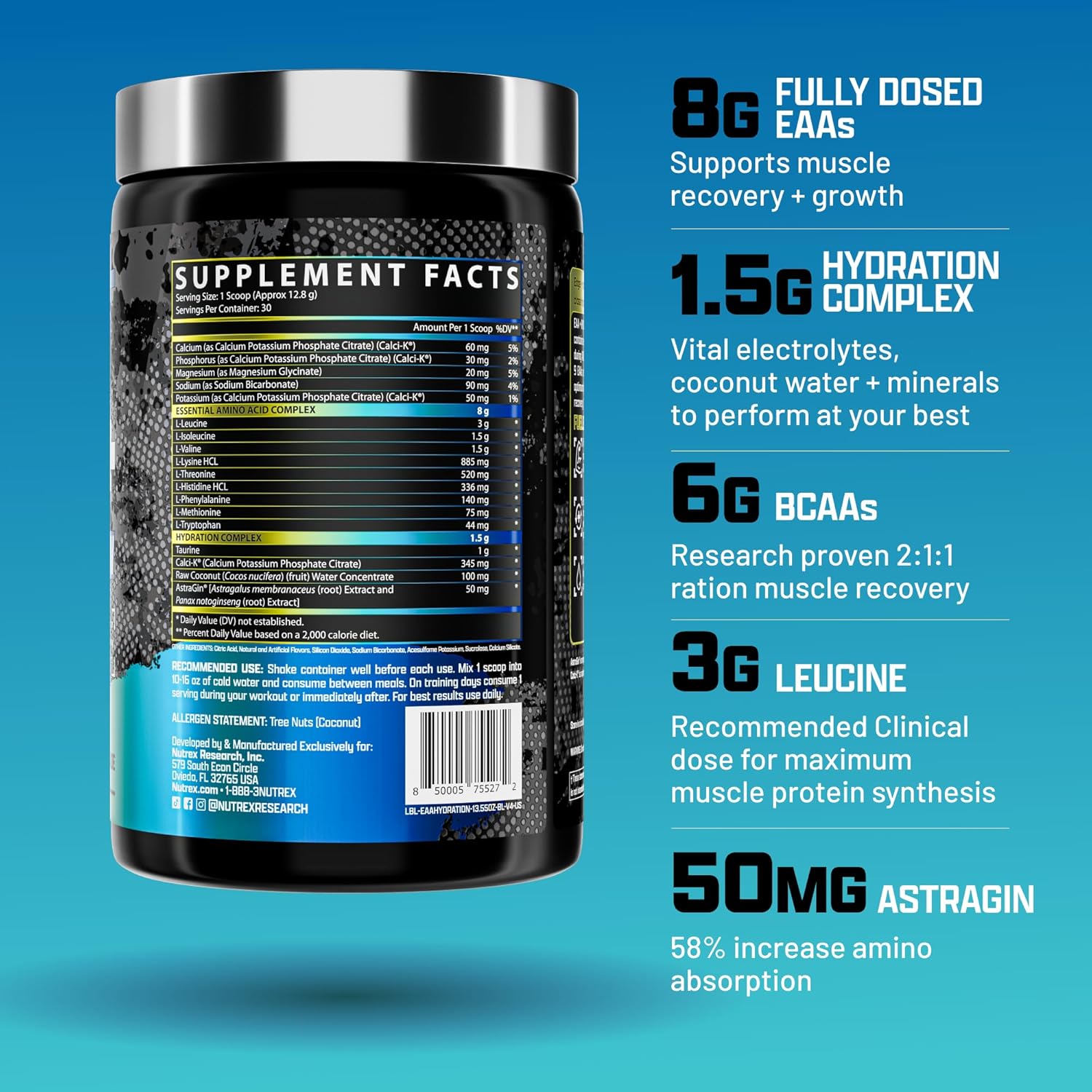 Nutrex Eaa+ Hydration Blueberry Lemonade For Recovery & Hydration Support 30 Servings 390g