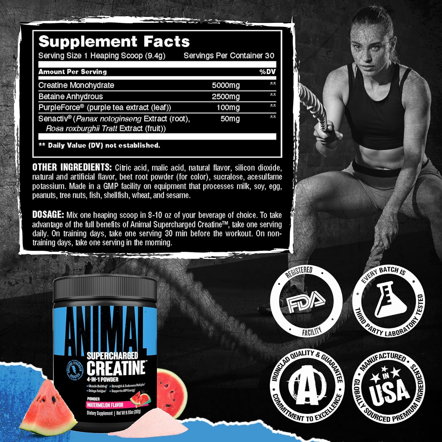 Universal Nutrition Animal Supercharged Creatine Watermelon 282g With Creatine Monohydrate For Strength, Power & Performance