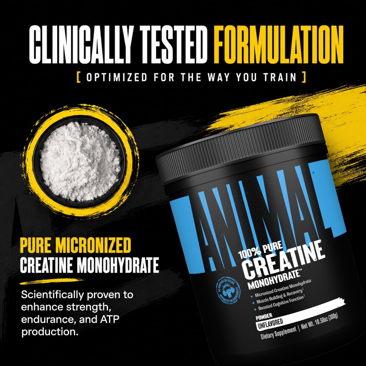 Universal Nutrition Animal Creatine Monohydrate Unflavoured Powder 300g With 5g Creatine For Strength & Muscle Performance