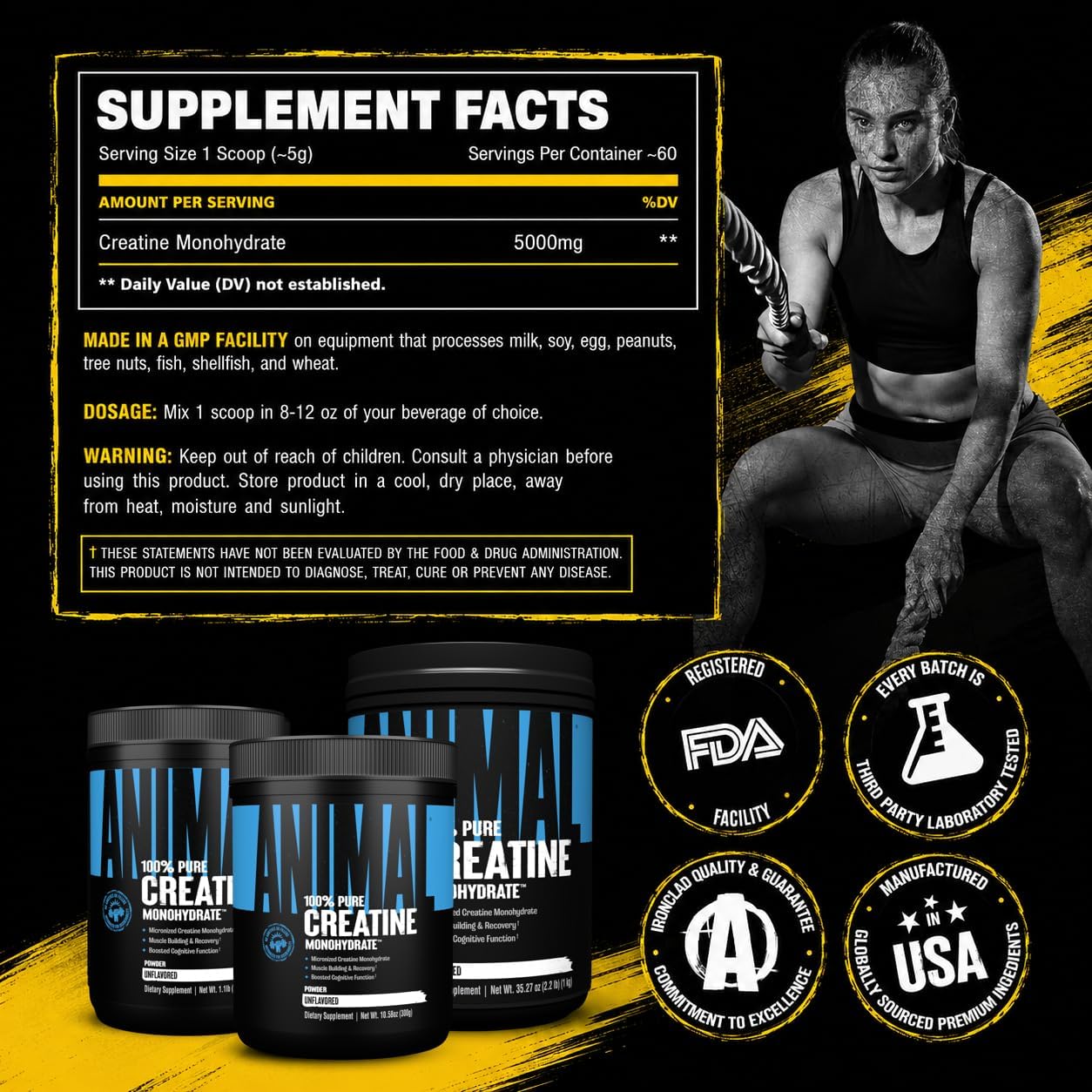 Universal Nutrition Animal Creatine Monohydrate Unflavoured Powder 300g With 5g Creatine For Strength & Muscle Performance