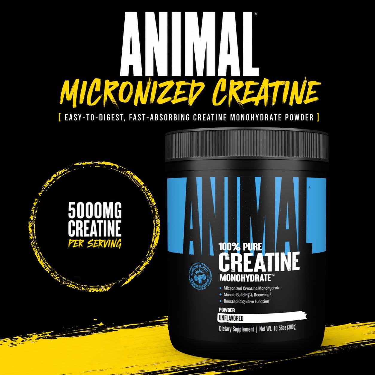 Universal Nutrition Animal Creatine Monohydrate Unflavoured Powder 300g With 5g Creatine For Strength & Muscle Performance