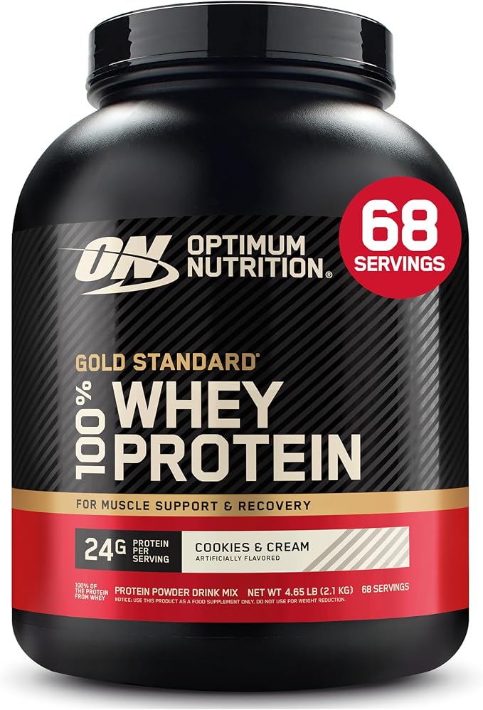 Optimum Nutrition Gold Standard 100% Whey Protein Cookies & Cream 4.65lb – 24g Protein for Muscle Support & Recovery