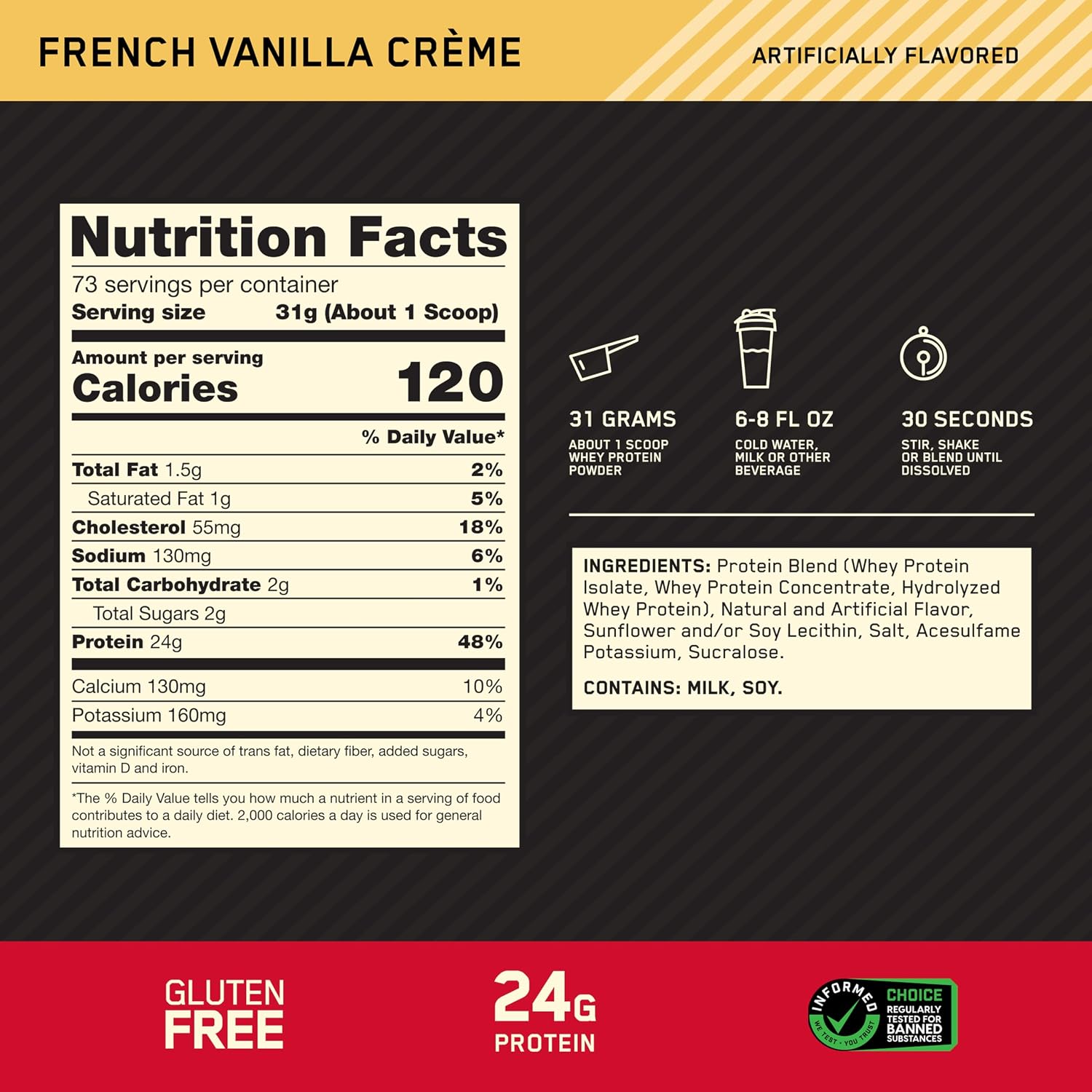 Optimum Nutrition Gold Standard 100% Whey French Vanilla Crème 5 Lb (2.27 Kg) For Muscle Recovery & Lean Muscle Support