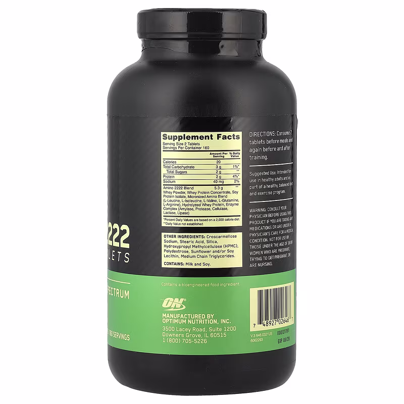 Optimum Nutrition Superior Amino 2222 Tablets 320's – 2,222mg Full-Spectrum Amino Acids for Muscle Support