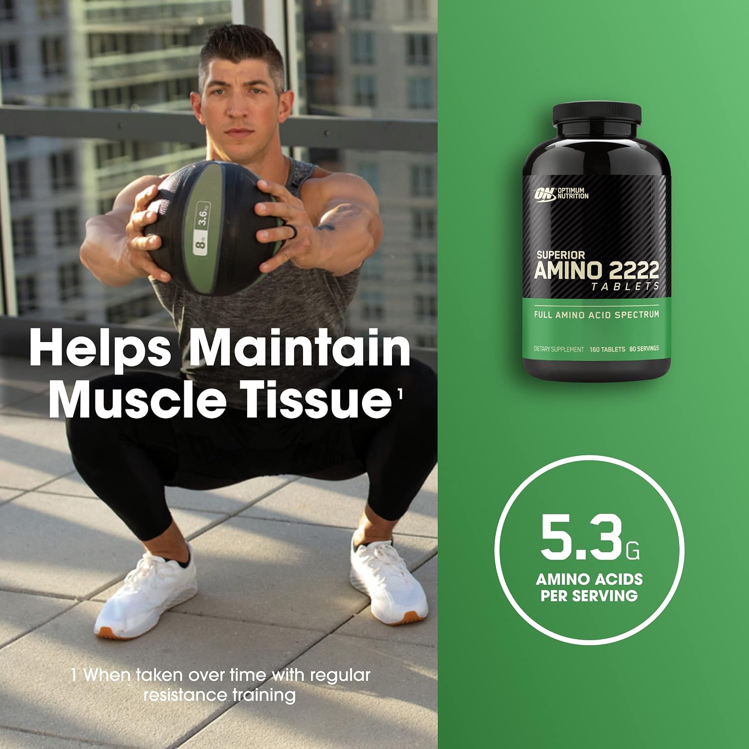 Optimum Nutrition Superior Amino 2222 Tablets 320's – 2,222mg Full-Spectrum Amino Acids for Muscle Support