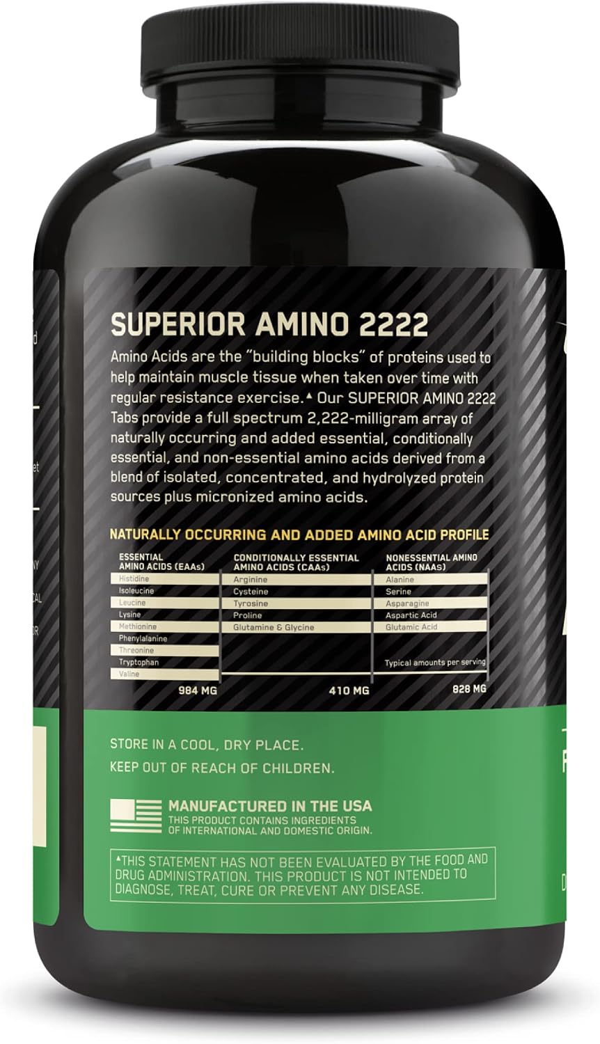Optimum Nutrition Superior Amino 2222 Tablets 320's – 2,222mg Full-Spectrum Amino Acids for Muscle Support