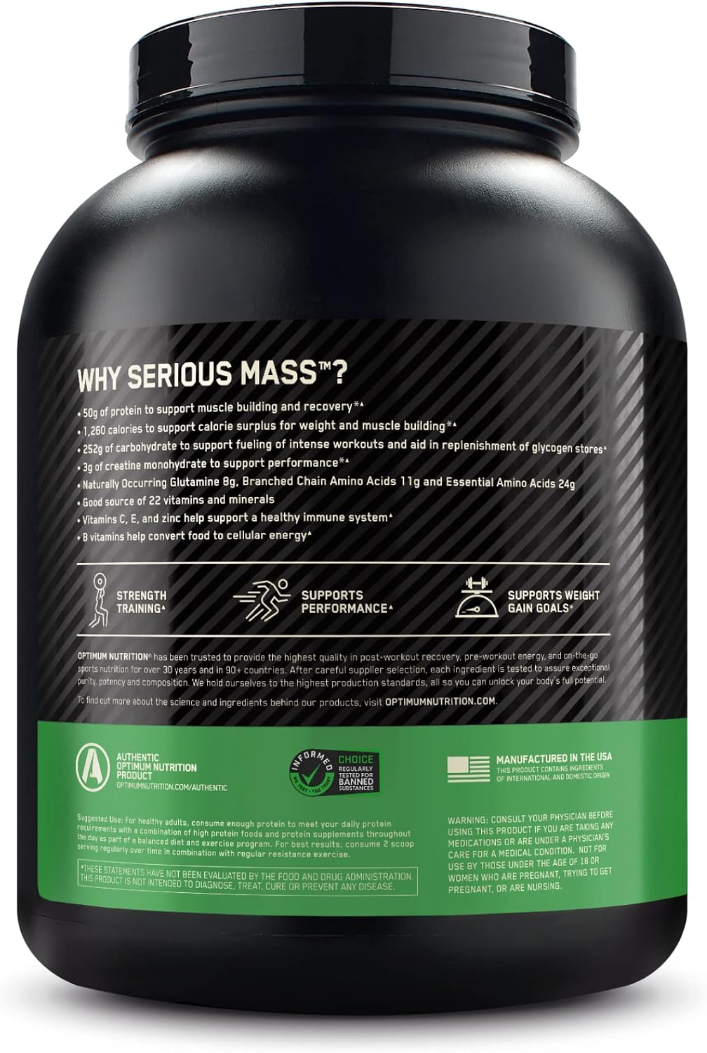 Optimum Nutrition Serious Mass Chocolate 6 lb (2.72 kg) High-Calorie Weight Gainer with 50g Protein, 250g+ Carbs & Creatine for Muscle Mass & Weight Gain