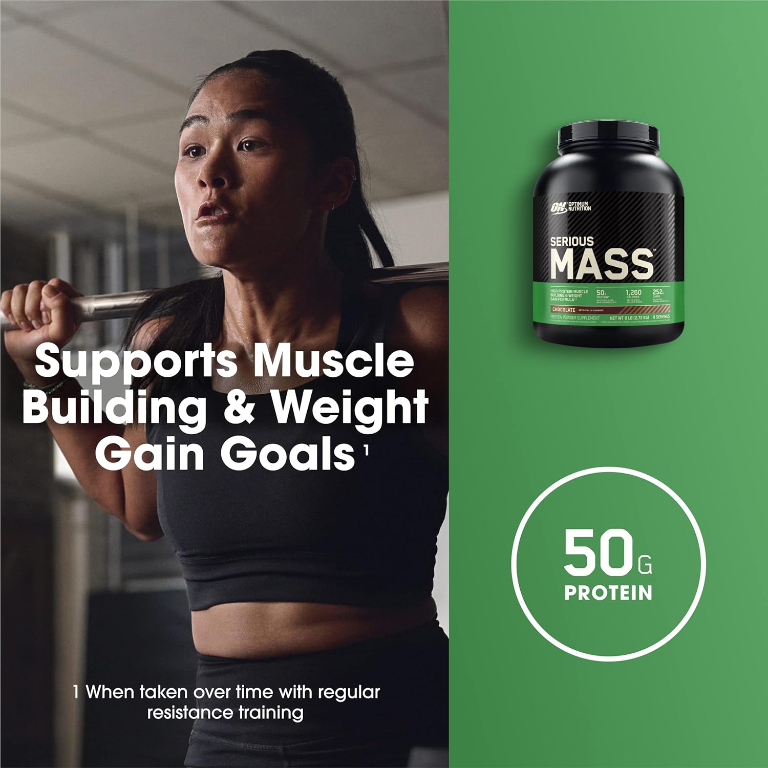 Optimum Nutrition Serious Mass Chocolate 6 lb (2.72 kg) High-Calorie Weight Gainer with 50g Protein, 250g+ Carbs & Creatine for Muscle Mass & Weight Gain