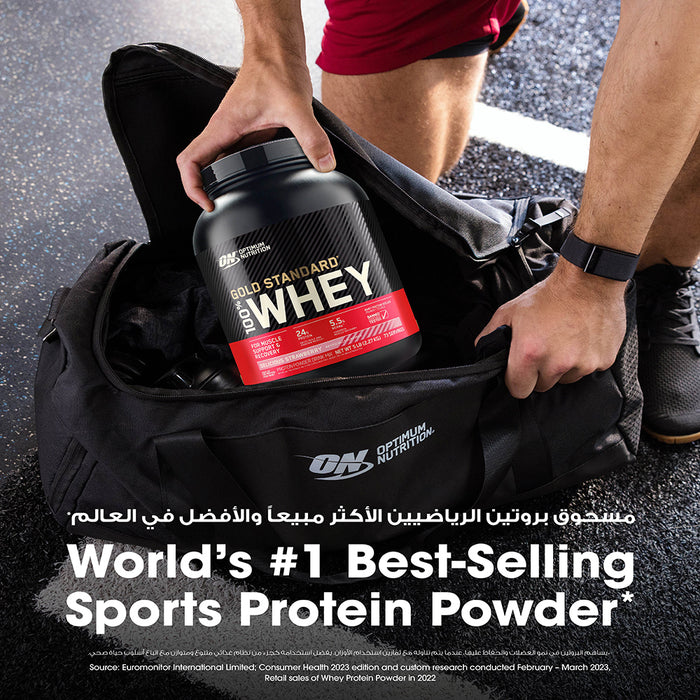 Optimum Nutrition Gold Standard 100% Whey Protein Delicious Strawberry 5lb – 24g Protein for Muscle Support & Recovery