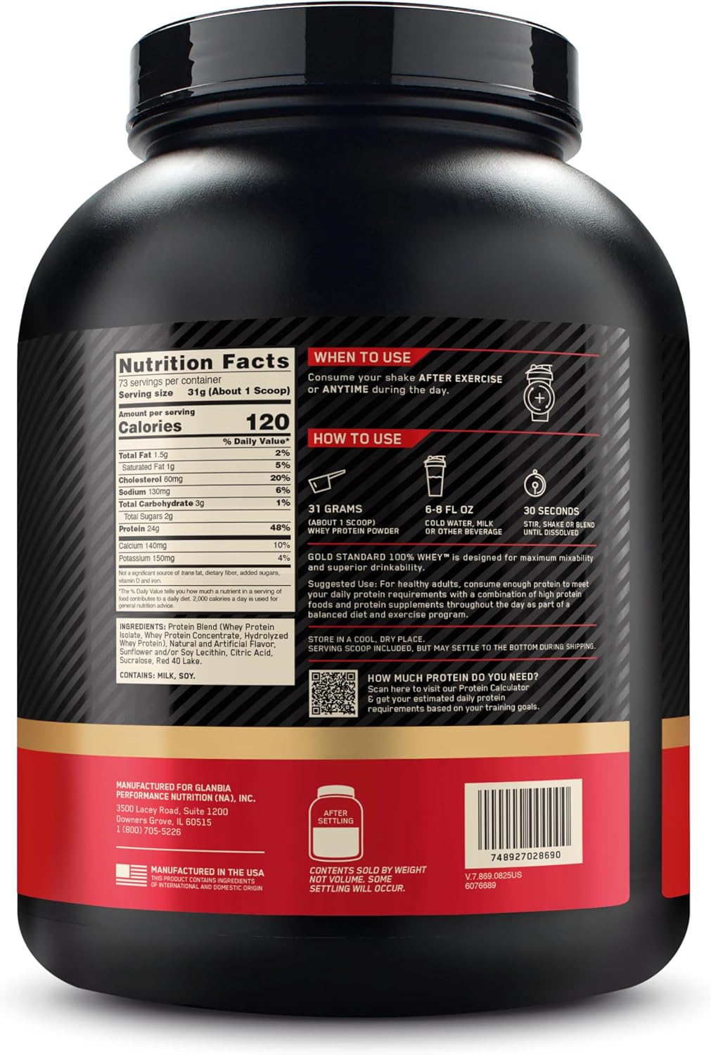 Optimum Nutrition Gold Standard 100% Whey Protein Delicious Strawberry 5lb – 24g Protein for Muscle Support & Recovery