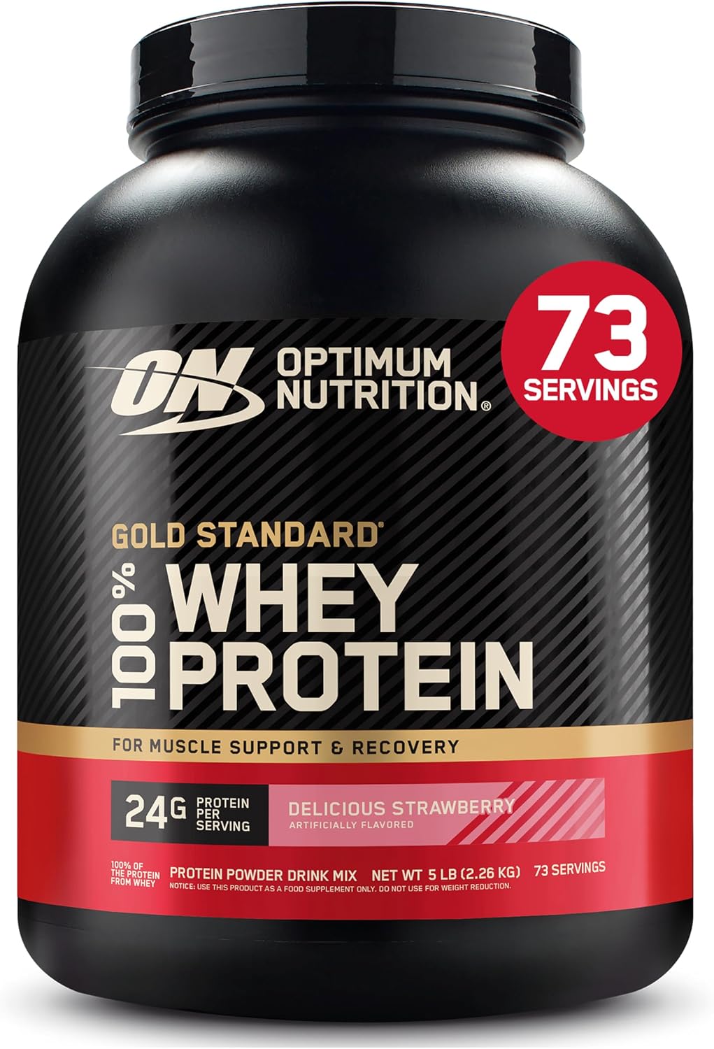 Optimum Nutrition Gold Standard 100% Whey Protein Delicious Strawberry 5lb – 24g Protein for Muscle Support & Recovery