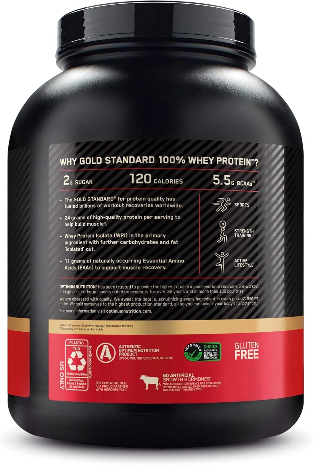 Optimum Nutrition Gold Standard 100% Whey Protein Delicious Strawberry 5lb – 24g Protein for Muscle Support & Recovery