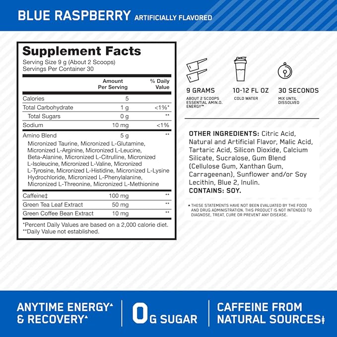 Optimum Nutrition Amino Energy, Raspberry Blueberry, 270g