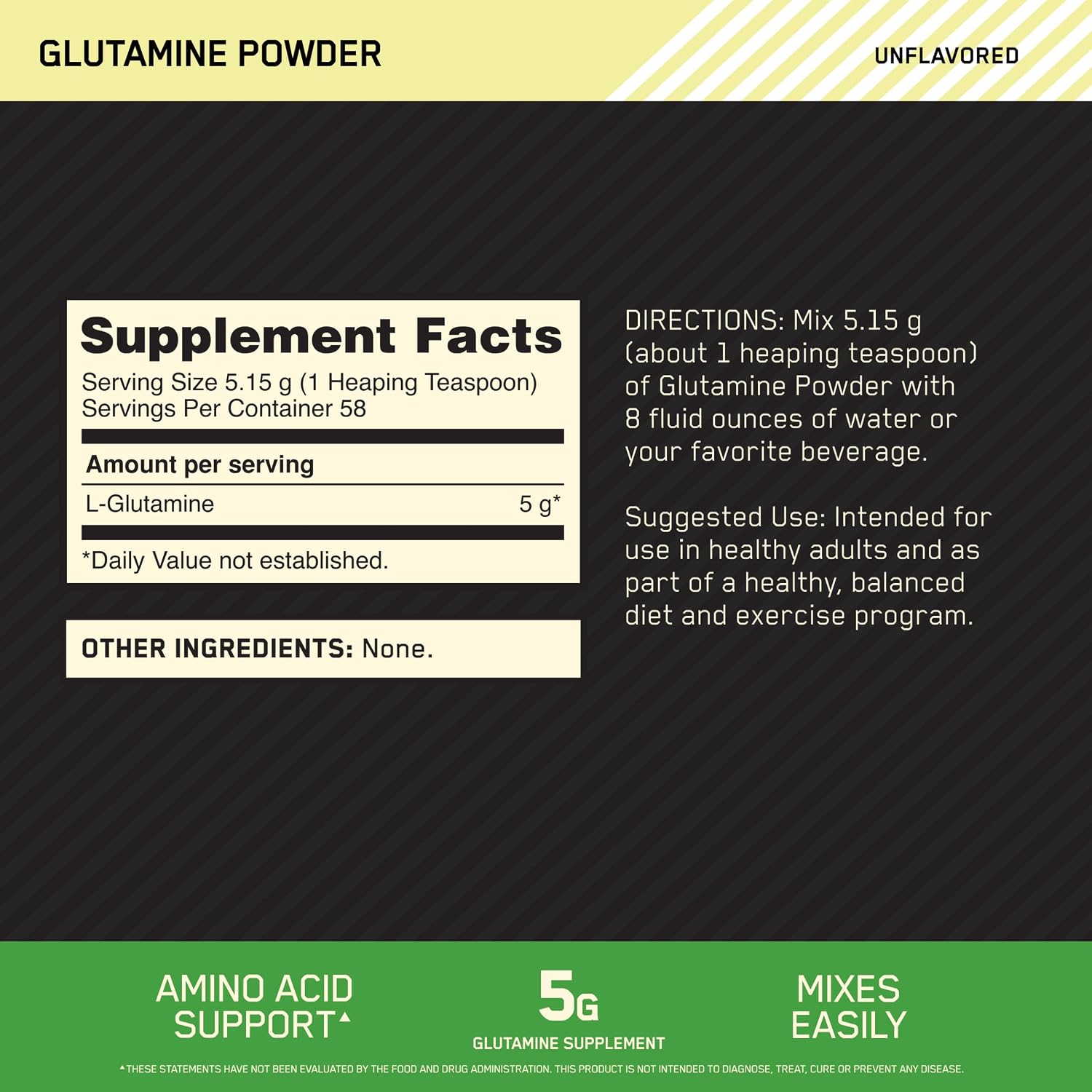 Optimum Nutrition L-Glutamine Powder 300g Unflavoured – 5g Pure L-Glutamine for Muscle Recovery Support