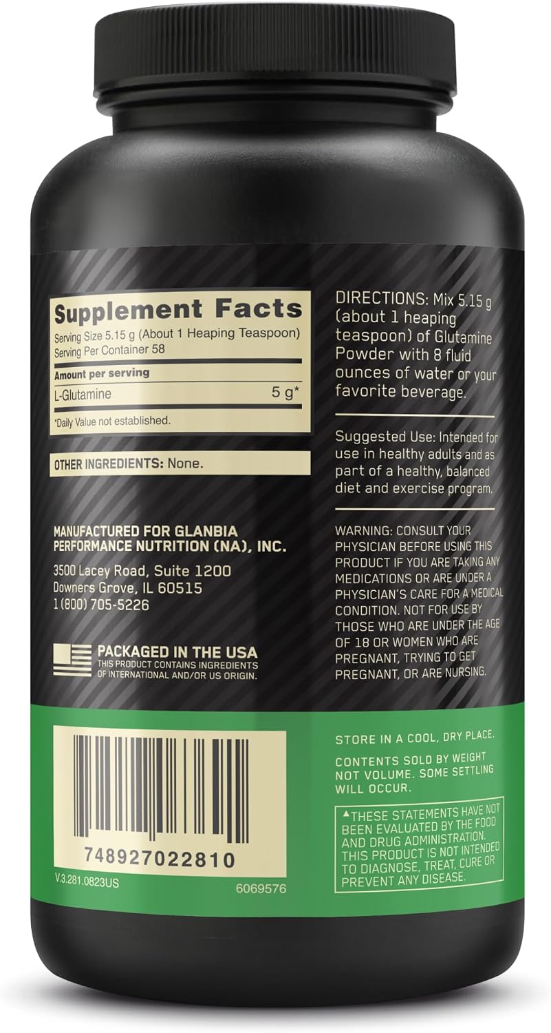 Optimum Nutrition L-Glutamine Powder 300g Unflavoured – 5g Pure L-Glutamine for Muscle Recovery Support