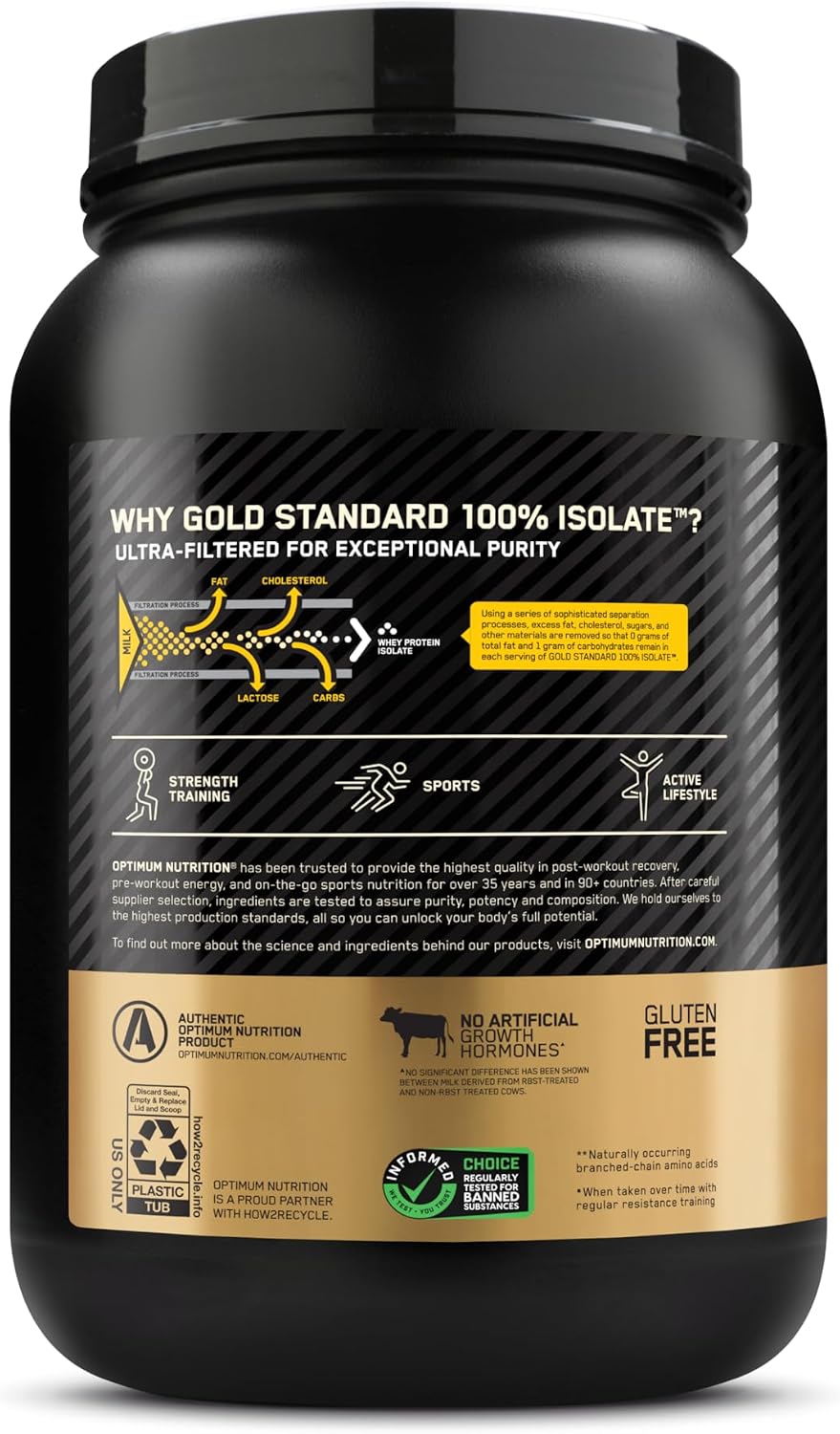 Optimum Nutrition Gold Standard 100% Isolate Rich Vanilla 1.58 lb (720g) with 25g Hydrolyzed Whey Protein Isolate & 5.5g BCAAs for Lean Muscle Recovery