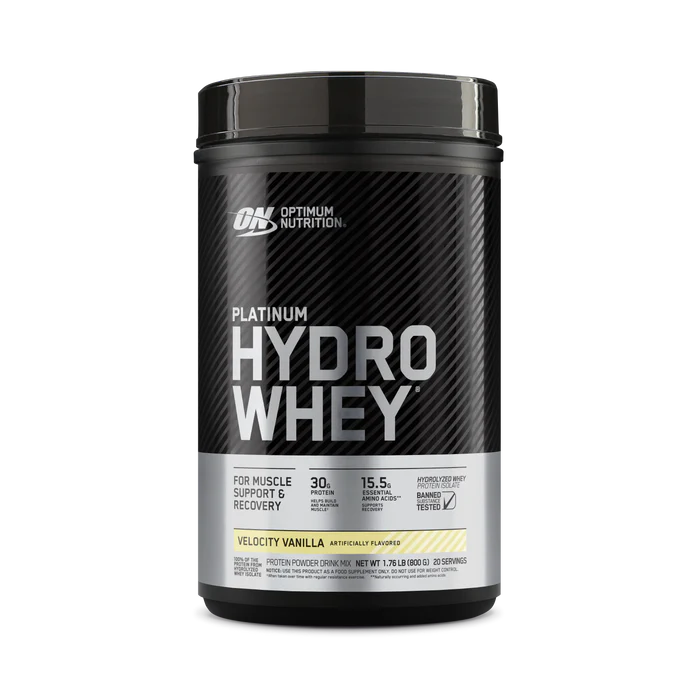 Optimum Nutrition Platinum Hydrowhey Velocity Vanilla 1.75lb (820g), 20 Servings With 30g Hydrolyzed Whey Protein & 8.8g Naturally Occurring Bcaas