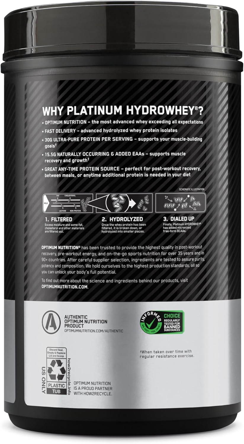Optimum Nutrition Platinum Hydrowhey Velocity Vanilla 1.75lb (820g), 20 Servings With 30g Hydrolyzed Whey Protein & 8.8g Naturally Occurring Bcaas