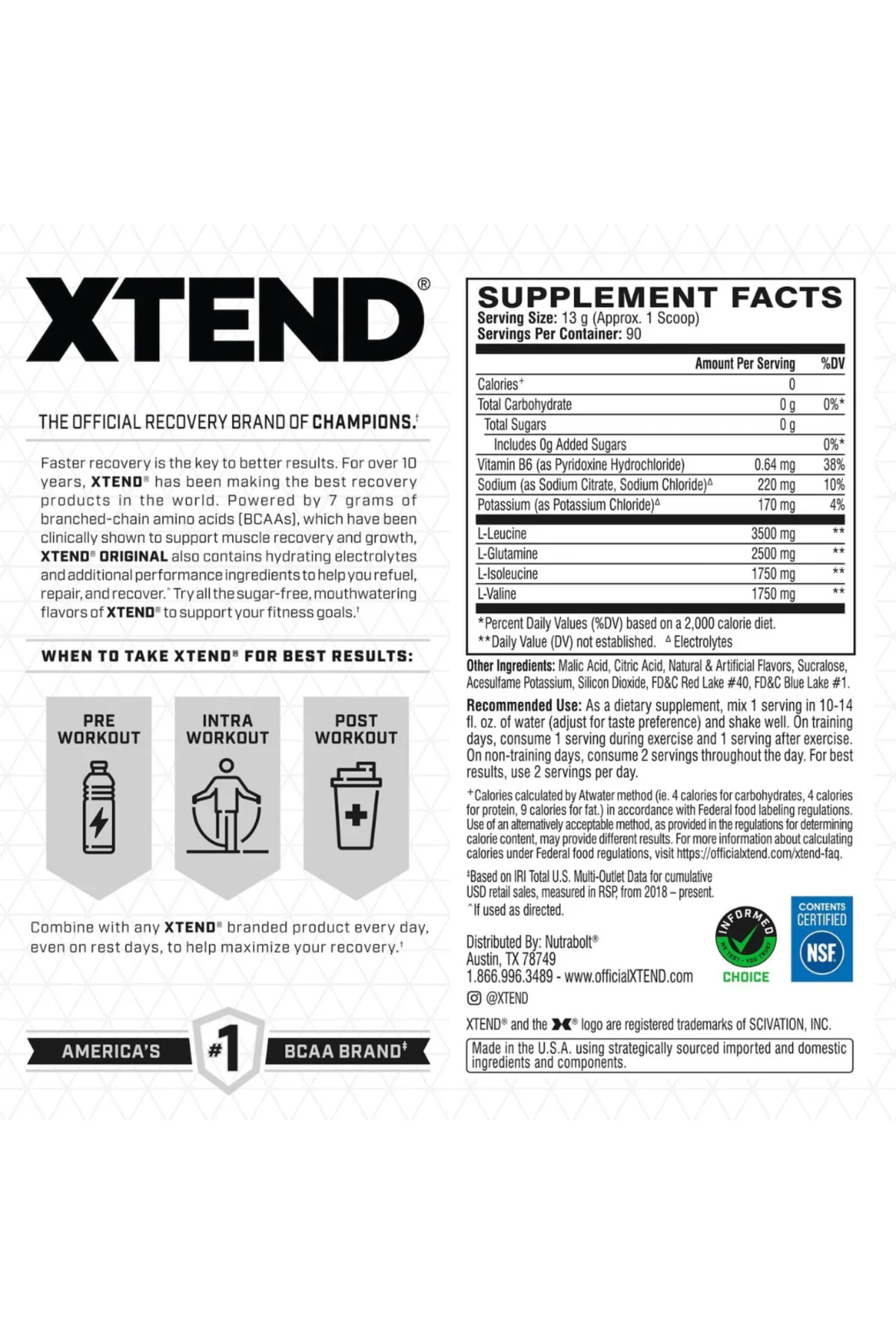 XTEND Original BCAA Knockout Fruit Punch 90 Servings – 7g BCAAs + Electrolytes for Hydration & Muscle Recovery