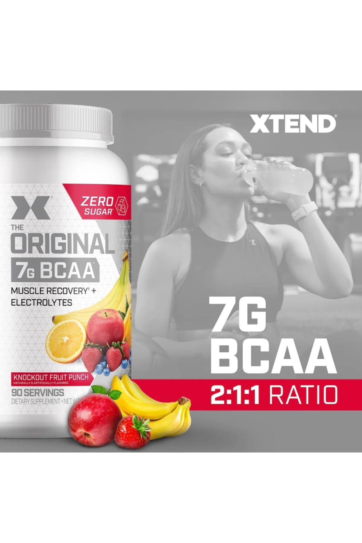 XTEND Original BCAA Knockout Fruit Punch 90 Servings – 7g BCAAs + Electrolytes for Hydration & Muscle Recovery