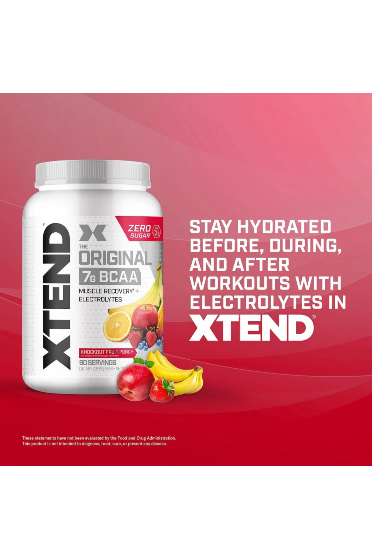 XTEND Original BCAA Knockout Fruit Punch 90 Servings – 7g BCAAs + Electrolytes for Hydration & Muscle Recovery