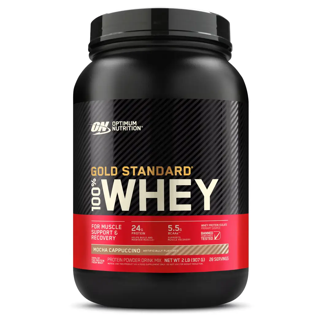 Optimum Nutrition Gold Standard 100% Whey Protein Mocha Cappuccino 2 lb with 24g Protein & 5.5g BCAAs for Muscle Growth, Recovery & Performance